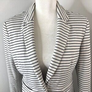 Apt 9 Womens Blazer Jacket Size S Knit White Black Stripe Lined Coastal Preppy